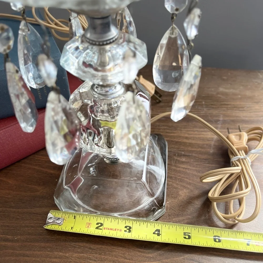 Vintage 1950's Crystal/Etched Glass Hollywood Regency Boudoir Lamps -Pair - Picture 6 of 11